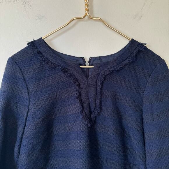 NWT Trina Turk Lorossa Navy Striped Tweed Fringe Shift Dress 8 - Picture 4 of 7